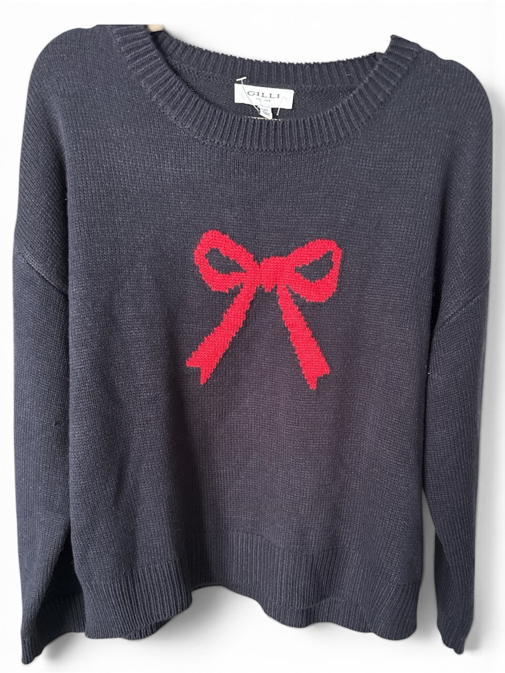 GILLI Navy Red Bow Knit Sweater Size M/L NWOT